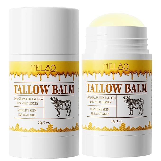 Tallow Balm Stick - Multi-Purpose Moisture Stick for Face & Body, Tallow and Honey Balm for Dry Skin, Lips & Cuticles, Soothing & Hydrating, Beef Tallow Moisturizer