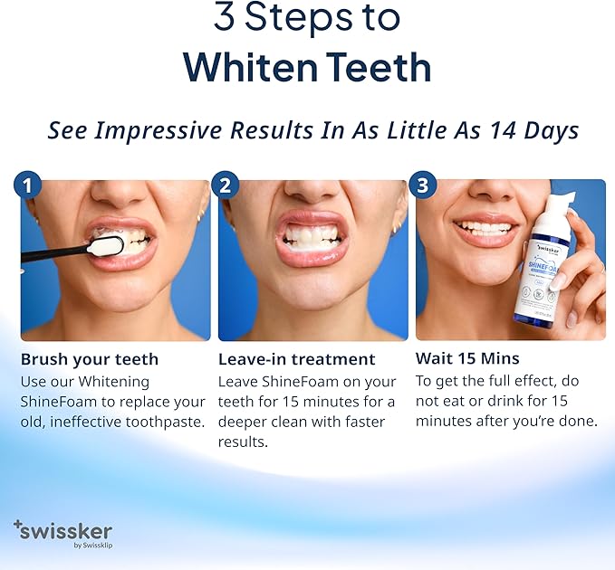 Swissker by Swissklip ShineFoam | Teeth Whitening Foam | Mint Flavor Whitening Toothpaste | Teeth Whitener I Professional Teeth Whitening Kit | 100% Vegan - Made in USA - 1.69 oz - Pack 1