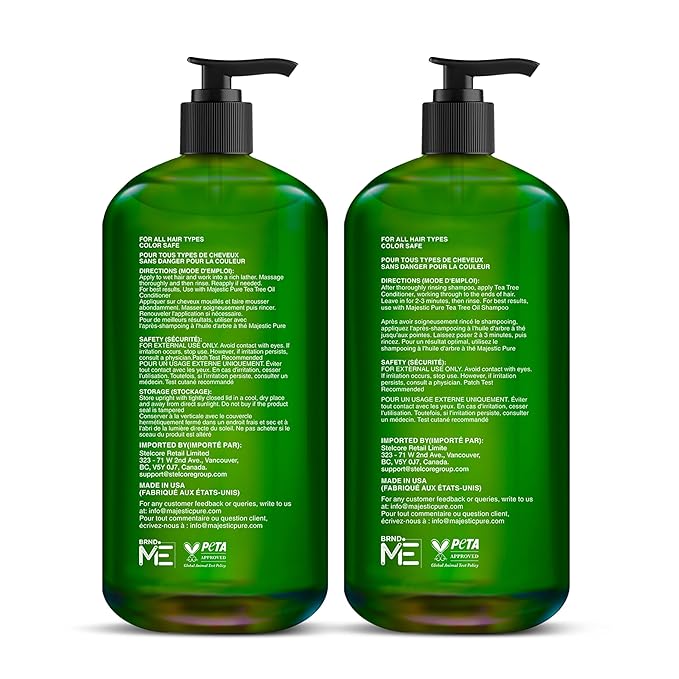 Majestic Pure Tea Tree Shampoo for Men and Women - Hydrating Formula Fights Dandruff, Lice and Itchy, Irritating or Dry Scalp - For All Hair Types - Sulfate Free 16 fl oz (pack of 2)