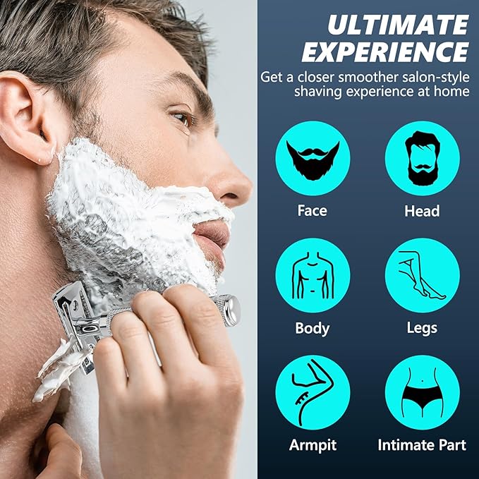 Classic Double Edge Safety Shaving Razor, Pure Copper Handle,1 Razor + 10 pcs Super Stainless Steel Blades