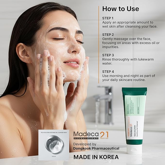 TECA Solution Soothing Gel Cleanser for Sensitive Skin – Gentle Daily Facial Cleanser with Centella & TECA, Low-Irritation Gel-to-Foam Face Wash, Developed by Dongkook Pharmaceutical (100ml)
