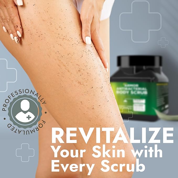 Antibacterial Body Scrub | Manuka Honey & Charcoal | Kills 99.9% of Germs & Bacteria | Body Scrub Exfoliator Deep Cleansing & Purifying for Smooth, Fresh & Soft Skin | 16 fl oz