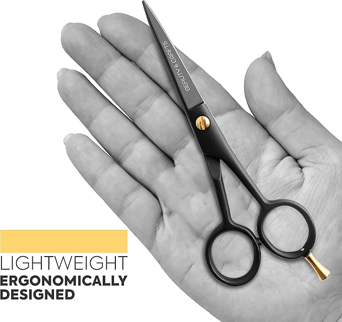 Beauty & Crafts- 5'' German Beard Mustache Scissors - 2 Mustache Comb for Facial Hair with Beautiful Pouch - Beard Trimming Scissors Use for Grooming, Cutting, and Styling of Mustache (Black)