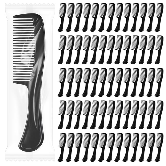 100 Pcs Bulk Hair Combs Individually Wrapped, Black Wide Tooth Combs for Women, Men, Homeless, Travel, Hotel, Shelter, Nursing Home, Charity