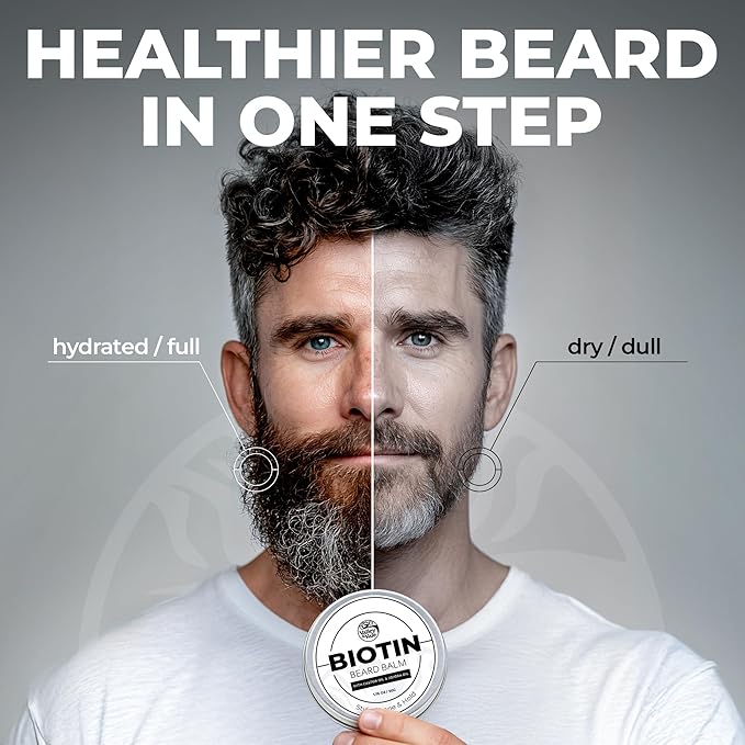 Biotin Beard Balm for Men – Made in USA – Beard Growth & Moisturizer with Castor Oil & Jojoba Oil – Organic Styling Wax for Thickening & Softening – Mustache Conditioner