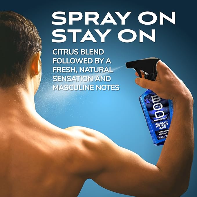 BOD man Fragrance Body Spray, Really Ripped Abs, 8 fl oz (Pack of 2)