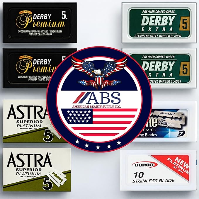 Double Edge Safety Razor Blades Sampler Pack for Men-Includes 3 Top Global Brands: Dorco Astra Derby-Comfortable Shaving –Fits All Double Edge Safety Razors (100)