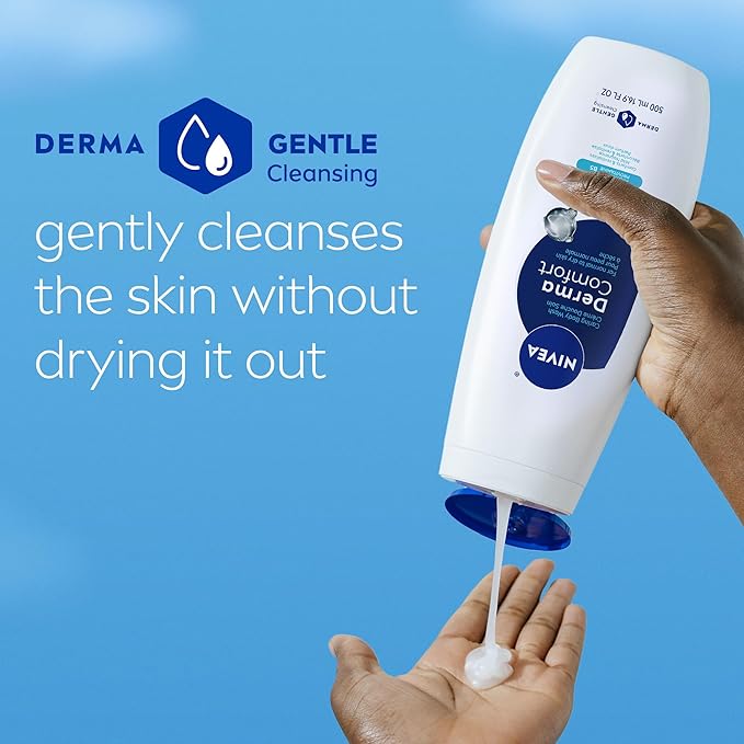 NIVEA Derma Comfort Caring Body Wash for Normal to Dry Skin, Body Wash with Hyaluronic Acid and Provitamin B5, 16.9 Fl Oz Bottle, Pack of 3