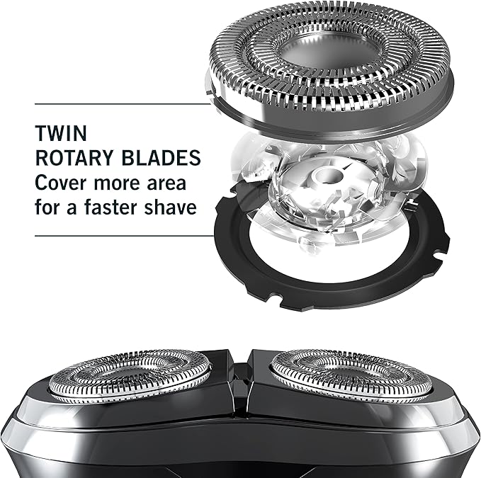 Perry Ellis Electric Shaver for Men, Cordless Shaver with Twin Rotary-Blade Head, IPX5-Rated Rechargeable Razor with 1-Hour Battery Life, Includes Protective Cap, Cleaning Kit, and USB Cord, Silver