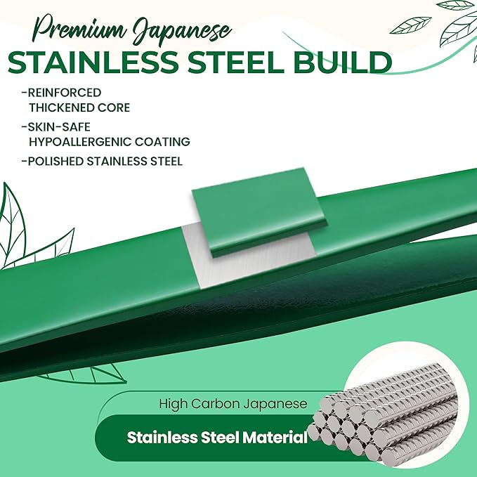 Professional Slant Tip Eyebrow Tweezers for Women & Men – Precision Hair Removal Tool – Stainless Steel Tweezers for Eyebrow Shaping, Facial Hair, Ingrown Hair & Splinter Removal (Jade Green)