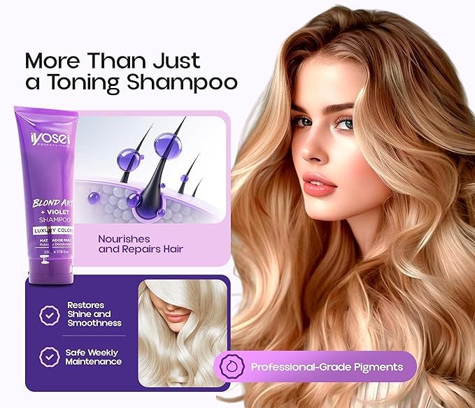 Professional Purple Shampoo Blond Art + Violet – Shampoo for Blondes with Highlighted, Bleached & Gray Hair – Intense Purple Toning for Blonde Hair Care and Color Balance – 7.78 Fl oz Tube