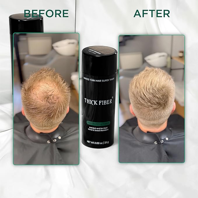 THICK FIBER Hair Fibers for Thinning Hair & Bald spots (MEDIUM BLONDE) - 25g Bottle - Conceals Hair Loss in Seconds - Hair Powder for Women & Men