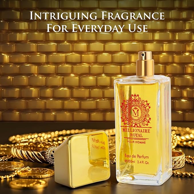 Millionaire Royal for Men - Oriental Fresh Woody Fragrance - Top Notes of Mandarin, Bergamot & Cardamom - Natural, Mild, Free of Parebens, Vegan & Cruelty-Free - Elegant 100ml Bottle, Parfume for Men