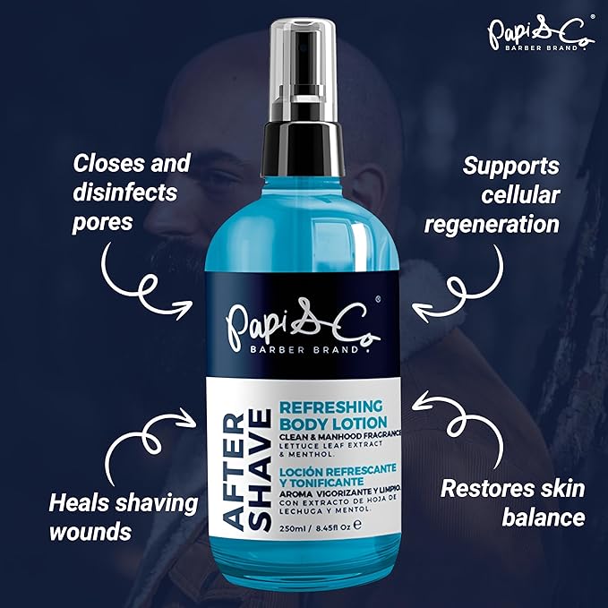 PAPI & CO. After Shave Lotion for Men, Refreshing & Toning Aftershave, After Shave Lotion with Lettuce Leaf Extract & Menthol, Luxurious Men’s Aftershave, 250 mL