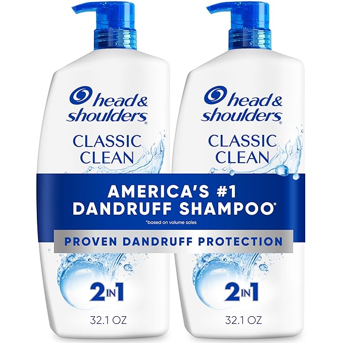 Head & Shoulders Anti-Dandruff Shampoo and Conditioner with 1% Pyrithione Zinc, Classic Clean 2-in-1 Twin Pack, Fresh Scent, Flake Control, Scalp Care, Color-Safe, 32.1 fl oz Each