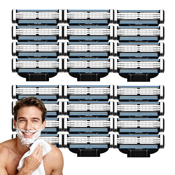 Precision Razor Blades 24Pcs Double Lubrication Strip Manual Razor Replacement Blades,Compatible with Mach 3 Razors Refills,Men's Manual Universal Shaver Blades