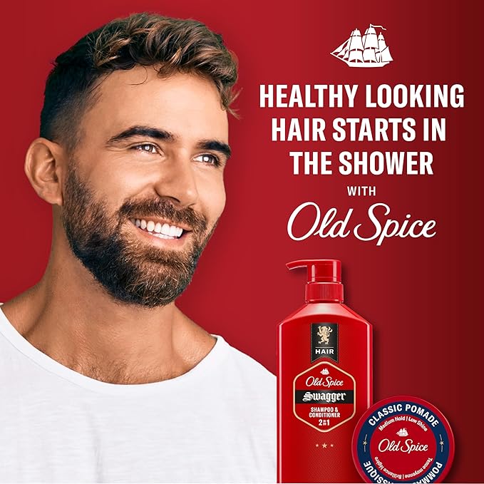 Old Spice Men's 2-in-1 Shampoo and Conditioner, Swagger, Cedarwood Lime Scent, Healthier, Fuller, Moisturized Looking Hair, Barbershop Quality, Remove Dirt & Oil, 21.9 Fl Oz