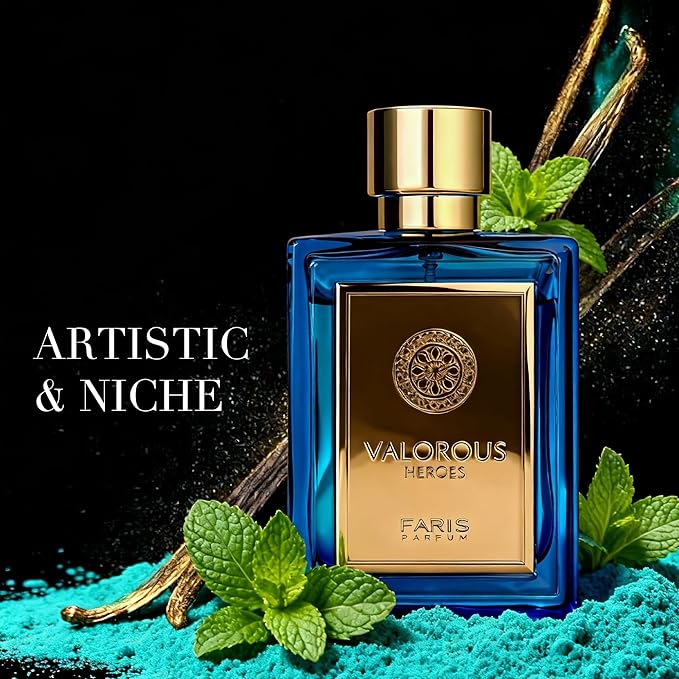 Valorous Heroes Eau de Parfum for Men, Oud and Vanilla Inspired Fragrance, Floral Mint Opening, Warm Spice Base, Niche Style Scent, 3.4 Fl Oz