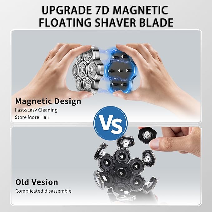 Magnetic Head Shaver Replacement Heads 7 Double Ring Waterproof Rotary Razor Blades for Bald Men Compatible with freebird wyklaus shpavver & Other Brands(silverm7)
