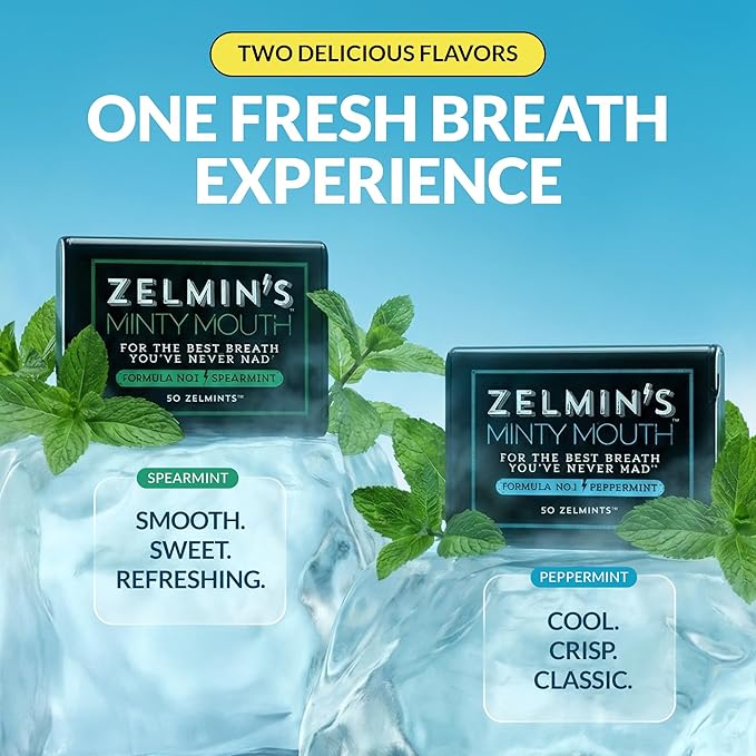 Zelmin's Minty Mouth Breath Freshener - (5 Pack) Long Lasting Bad Breath Treatment for Adults, Instant Freshness Helps with Dry Mouth, Natural Breath Mints for Travel, Alcohol-Free, Keto, Gluten-Free