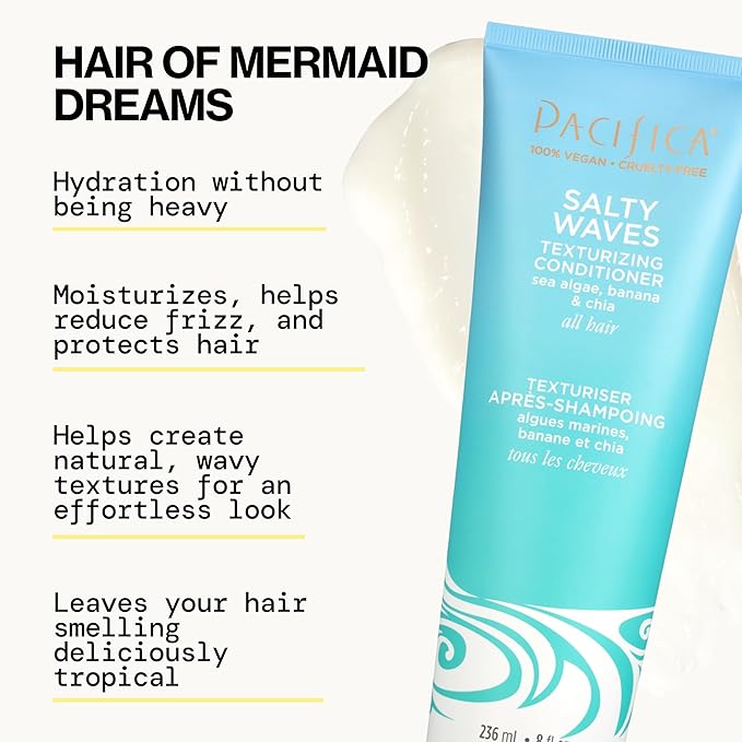 Pacifica Beauty Conditioner, Salty Waves Texturizing and Moisturizing, 8 Fl Oz, Banana Scent, For All Hair Types, Vitamin B + Vitamin E, Vegan & Cruelty Free