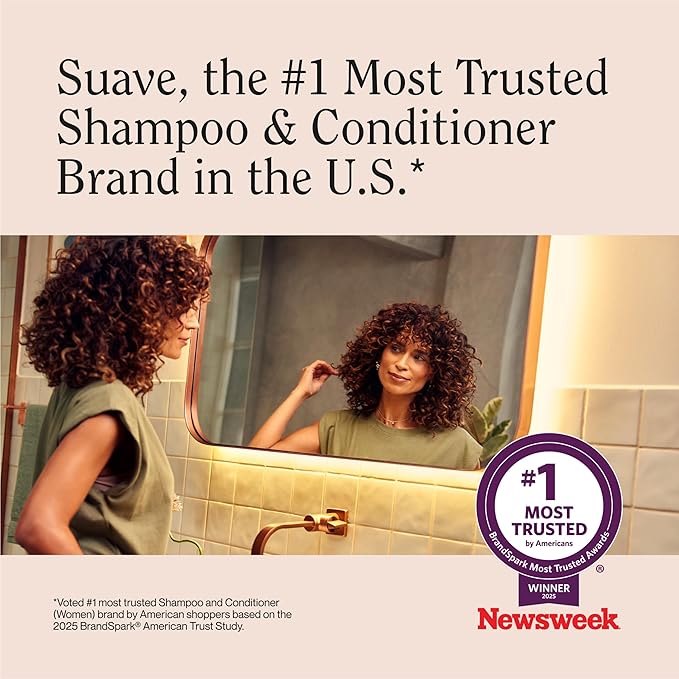 Suave Smooth & Shiny 2-in-1 Shampoo & Conditioner with Coconut Oil, Smoothness & Shine in One Step, No Parabens, Phthalates, or Dyes, 4 Pack, 28 FL OZ Each