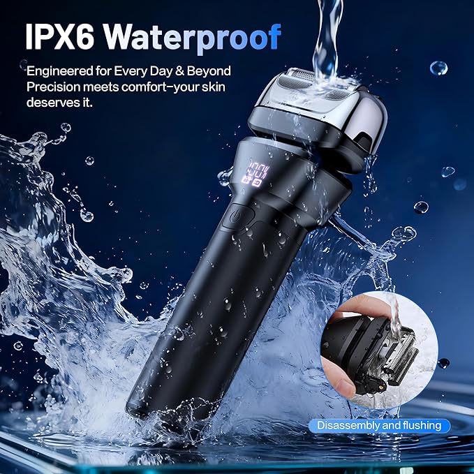 Electric Foil Shavers for Men Electric Razor with 4D Flex Floating Heads,Rechargeable Beard Trimmer with LED Display,Cordless Face Shaver for Travel,IPX6 Waterproof Wet Dry Face Razor,USB Type C