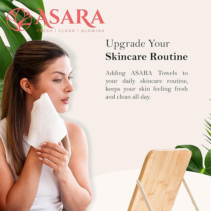 Clean Face Towels Disposable XL Facial Wipes | Add Water As a Makeup Remover | Sensitive Skin Face Towels | Organic Vegan Biodegradable - Clean Daily Towelettes (50 Count) | by Asara