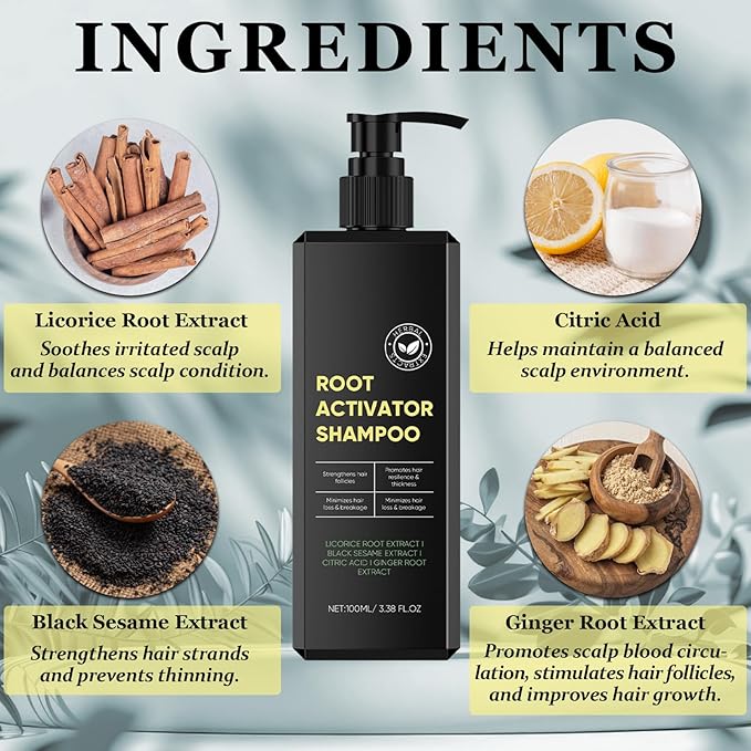 2 Pack Root Activator Shampoo for Men,Hair Growth Shampoo for Hair Loss and Thinning Hair,Thickening & Nourishing for All Hair,Natural Formula for Men and Women