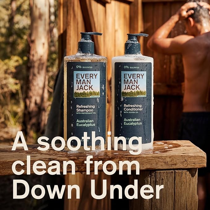 Every Man Jack Men's Shampoo and Conditioner Set - Australian Eucalyptus - Sulfate Free - Made w/Plant Powered Refreshing Ingredients like Peppermint & Jojoba Oil - 16 fl oz (2 Pack)