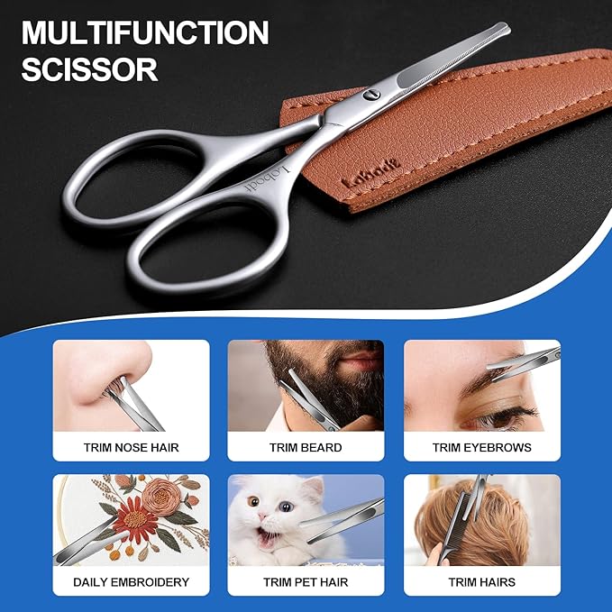 4.1inch round-headed stainless steel small scissors, suitable for trimming facial hair, nose hair, eyebrows, eyelashes, beards, personal care and salon beauty salons (matte silver)