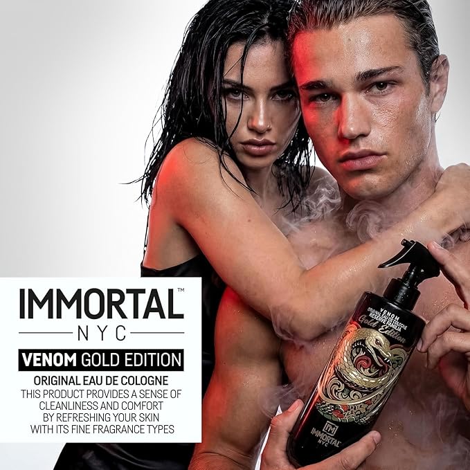 Immortal NYC Venom 'NEW GOLD EDITION', After Shave Spray Body/Face Men's Cologne, 17oz/500ml, Exclusive Barbers, Refreshes, Revitalizes and Relieves Face and Skin, Moisturizing Formula After Shaving