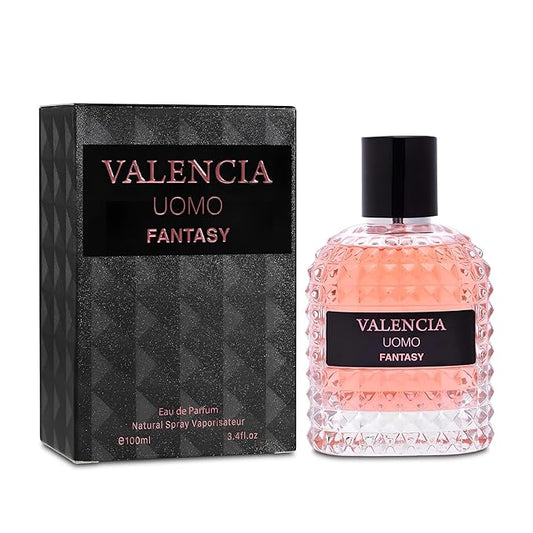 Valencia UOMO Fantasy Sensual Woody Fragrance for Men | Long Lasting Cologne Aromatic Scent, Eau de Parfum Natural Spray - Great Holiday Gift, 3.4 Fl Oz/100 Ml