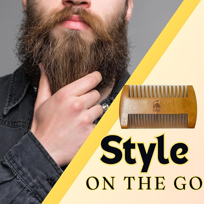 G.B.S Combo Set-3 Piece Kit Oval Wood Brush with Boar Bristles for Beard, Mustache with Bamboo Hard Comb