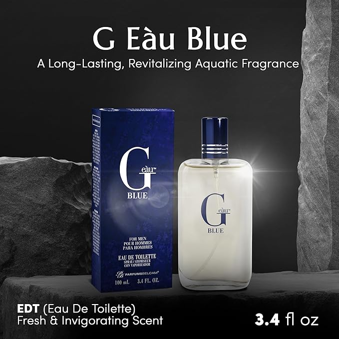 PB ParfumsBelcam G Eau Blue Eau de Toilette Spray – Men’s Cologne, Long-Lasting Summer Fragrance for Men and Teen Boys, Perfume para Hombre – 3.4 Fl Oz – Fresh Blue Scent
