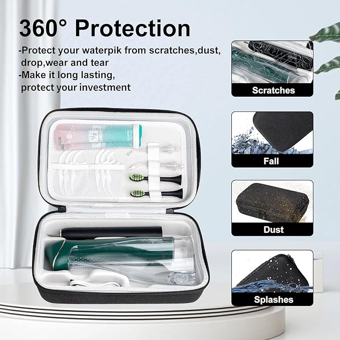 SMYV Water Flosser Travel Case, Portable Cordless Oral Irrigator Travel Organizer with Handle, Hard Eva Storage Bag for Flosser, Electric Toothbrush, Toothpaset and Irrigator Accessories (Black)