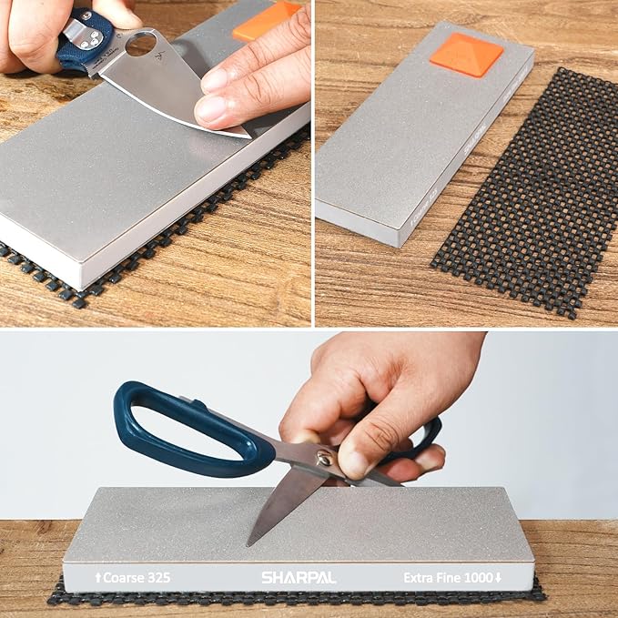 SHARPAL 168H Large 8" x 3" Dual-Grit Diamond Sharpening Stone – Coarse 325 & Extra-Fine 1000 Grit Monocrystalline Diamond Whetstone, Professional Knife Sharpener with Anti-Slip Pad and Angle Guide