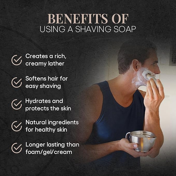 Naked Armor Organic Shave Soap for Men - Large 7oz Shaving Soap Tin for Sensitive Skin & Wet Shaving - Handmade with Shea Butter & Essential Oils - Rich Creamy Lather (Neutral)