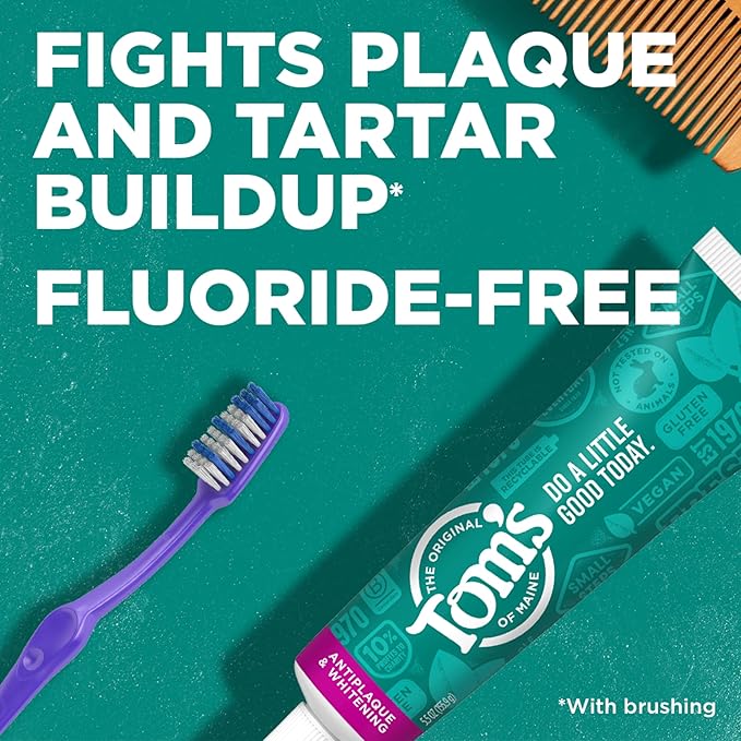 Tom's of Maine Fluoride-Free Antiplaque & Whitening Natural Toothpaste, Peppermint, 5.5 oz. (Pack of 2)