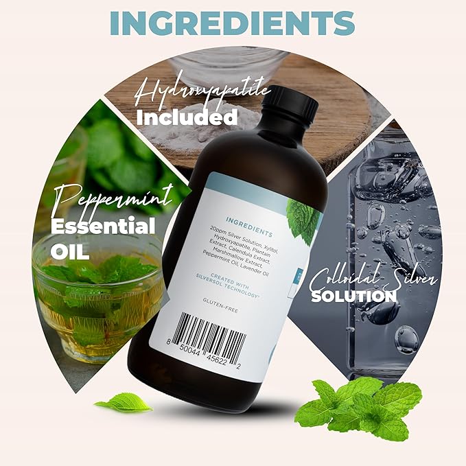Living Well with Dr. Michelle Cool Mint Remineralizing Mouthwash | Hydroxyapatite & Colloidal Silver Formula | Alcohol-Free | Fluoride-Free Mouth Rinse