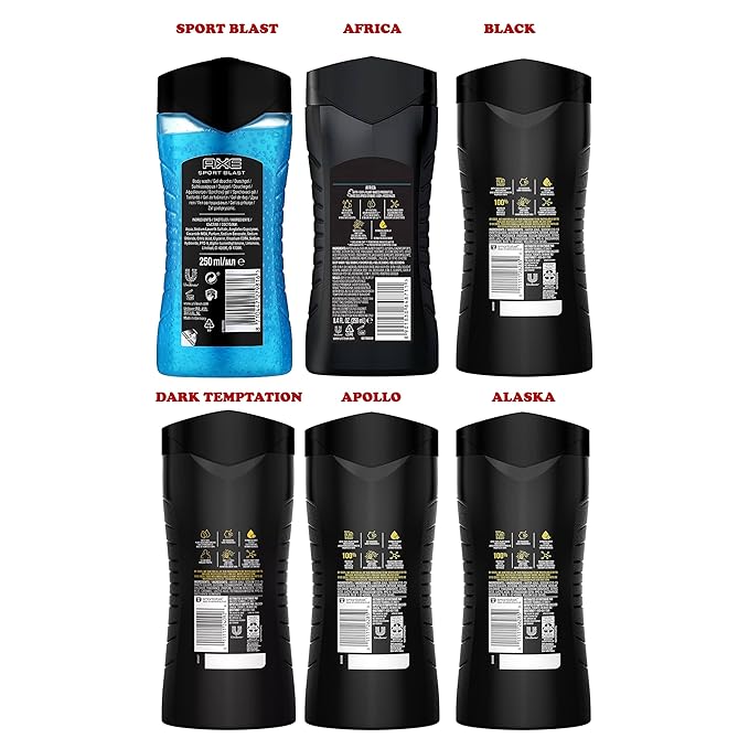 AXE Men's Body Wash Variety Set, 6 Pack, Assorted Scents, 3-in-1 Body, Face and Hair Wash, 8.5 Oz. Each
