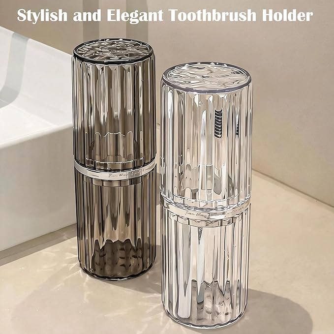 Toothbrush Travel Holder, 2-in-1 Dustproof Toothbrush Travel Case with Rinse Cup, Large Portable Toothbrush and Toothpaste Cup Container for Traveling Camping School Business Trip Bathroom