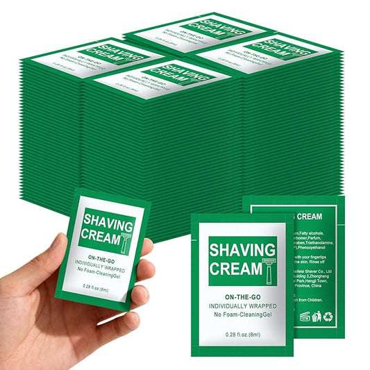 Travel Size Shaving Cream Bulk-Pack of 100,Individually Wrapped 8 ml/0.28 fl oz Mini Disposable Shaving Cream in Bulk for Hotel,Homeless,Shelter,Charity