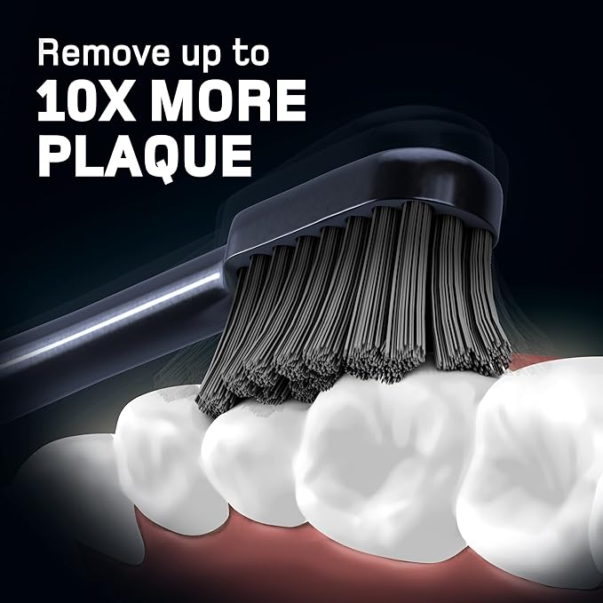 Wagner Stern ultrasonic whitening Electric Toothbrush with 8 Charcoal Black Brush Heads. for Fresh Breath & Healthy Smile. (Charcoal)
