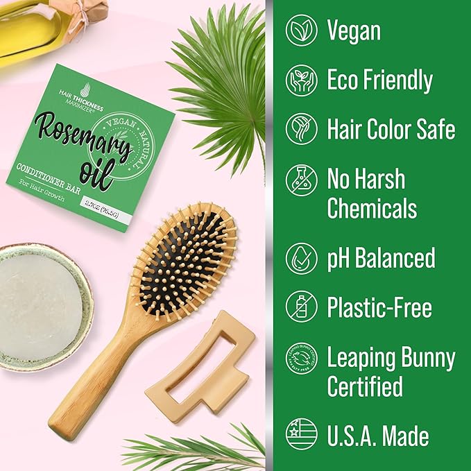 Rosemary Oil for Hair Growth Conditioner Bar. Eco Friendly, Vegan, Color Safe, pH Balanced. Solid Conditioner Bar Equal to 3 Liquid Bottles. Zero Plastic, USA Made, Strengthening & Dry Hair Relief