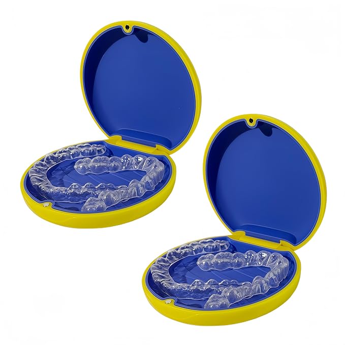2PCS Retainer Case Compatible with Invisalign,Cute Slim Aligner Case,Customized Magnetic Closure Orthodontic Retainer Cases (2 Pack Yellow + Navy Blue Silicone)