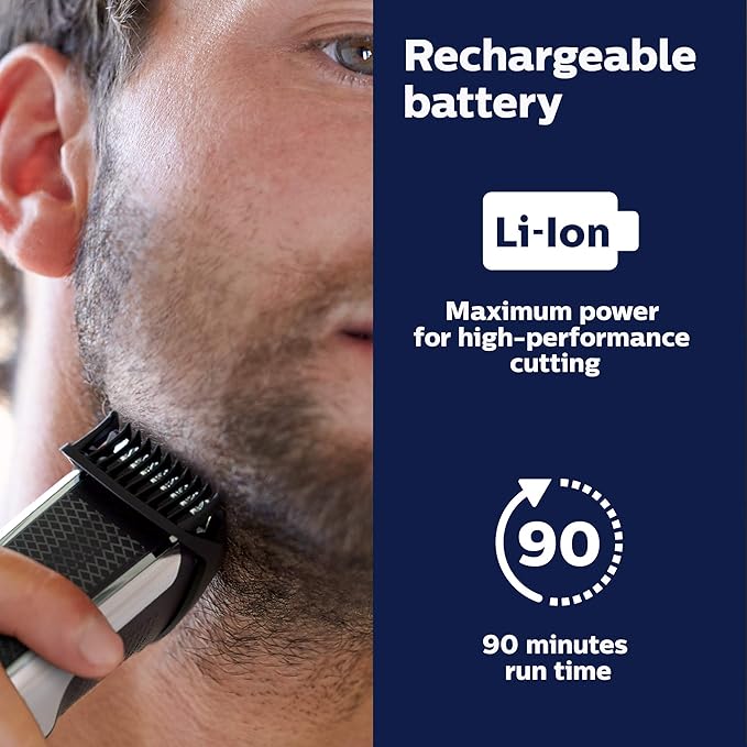Philips Norelco Beard Trimmer and Hair Clipper Series 5500, electric, cordless, one pass beard trimmer and hair clipper with washable feature for easy clean - No blade oil needed - BT5511/49