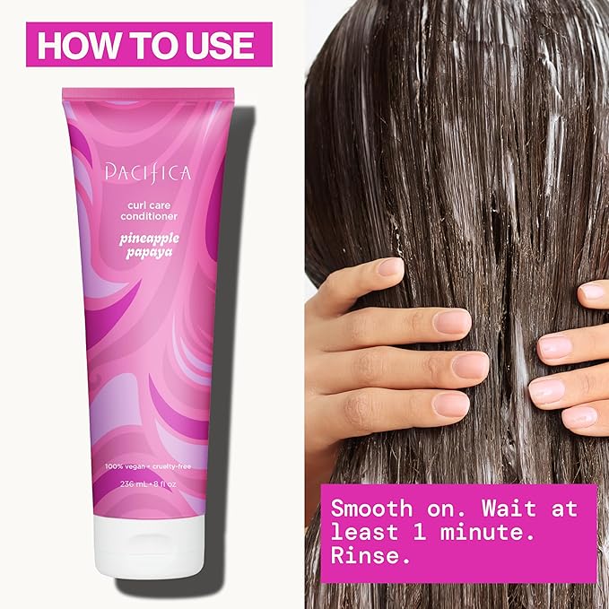 Pacifica Pineapple Papaya Curl Care Conditioner – Deep Moisture for Curly & Coily Hair, Defines Curls & Tames Frizz, Vegan & Silicone Free Clean Beauty, Vegan Cruelty-Free Dermatologist Tested