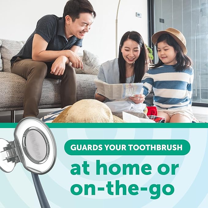 Steripod Clip-on Toothbrush Protector, Green/Silver, 2 Count