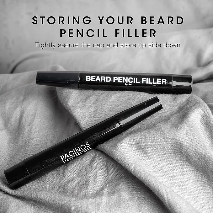 Pacinos Beard Pencil Filler - Water Proof, Long Lasting Coverage & Natural Finish - Beard, Moustache & Eyebrows - Micro-Fork Tip for Seamless Application - Bristle Brush Included (Dark Brown)